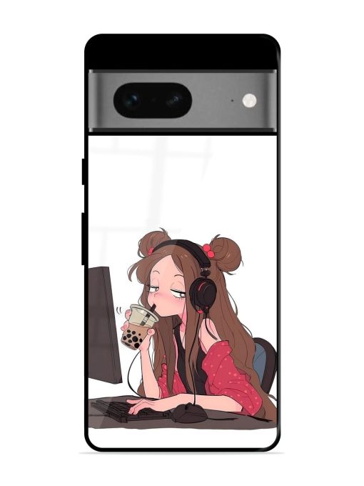 Girl Playing On Pc Glossy Soft Edge Case for Google Pixel 7 Chachhi