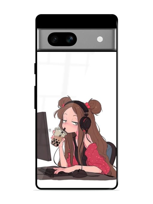 Girl Playing On Pc Glossy Soft Edge Case for Google Pixel 7A Chachhi