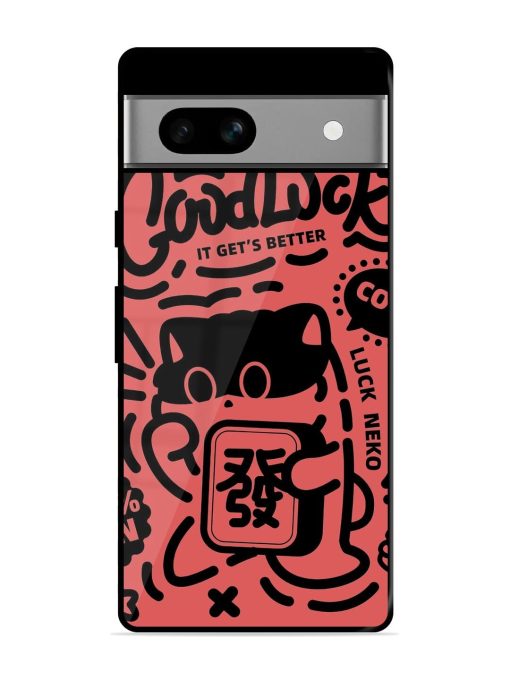 Lucky Cat Doodle Glossy Soft Edge Case for Google Pixel 7A Chachhi