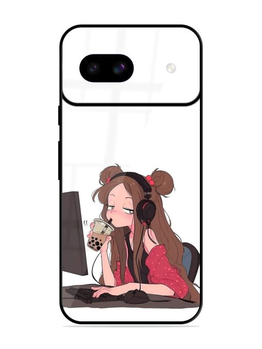 Girl Playing On Pc Glossy Soft Edge Case for Google Pixel 8A Chachhi