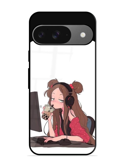 Girl Playing On Pc Glossy Soft Edge Case for Google Pixel 9 Chachhi