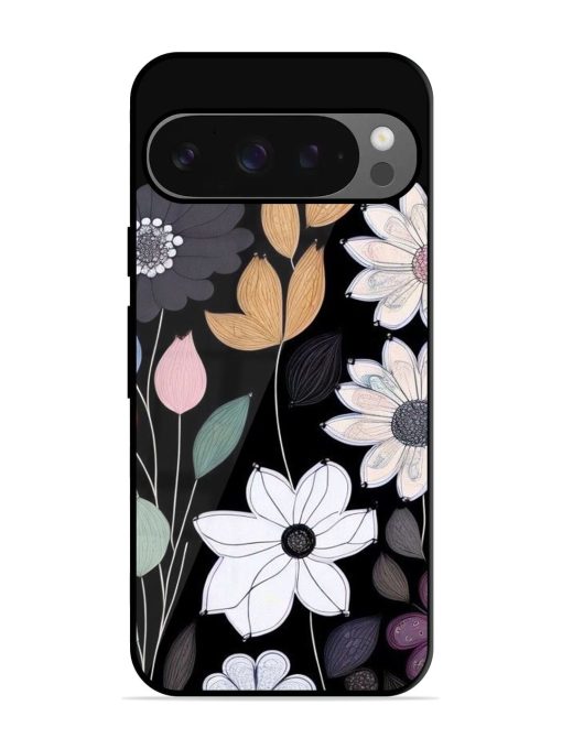 Whimsical Blooms On Black Glossy Soft Edge Case for Google Pixel 9 Pro Xl Chachhi