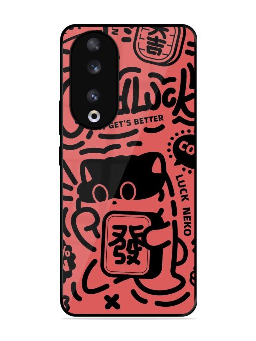 Lucky Cat Doodle Glossy Soft Edge Case for Honor 90 Chachhi