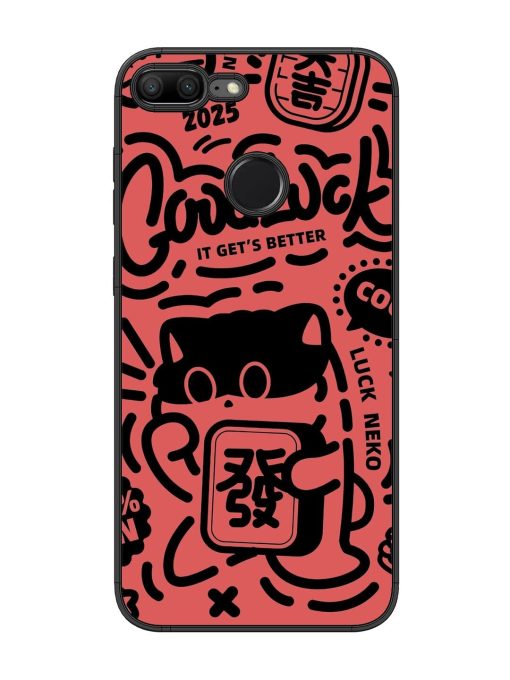 Lucky Cat Doodle Glossy Soft Edge Case for Honor 9 Lite Chachhi