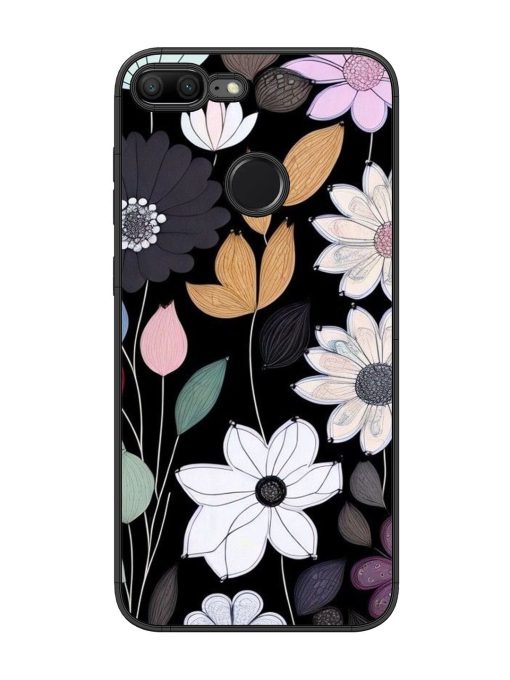 Whimsical Blooms On Black Glossy Soft Edge Case for Honor 9 Lite Chachhi