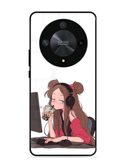 Girl Playing On Pc Glossy Soft Edge Case for Honor X9b (5G) Chachhi