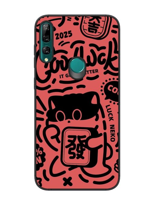 Lucky Cat Doodle Glossy Soft Edge Case for Honor Y9 Prime Chachhi