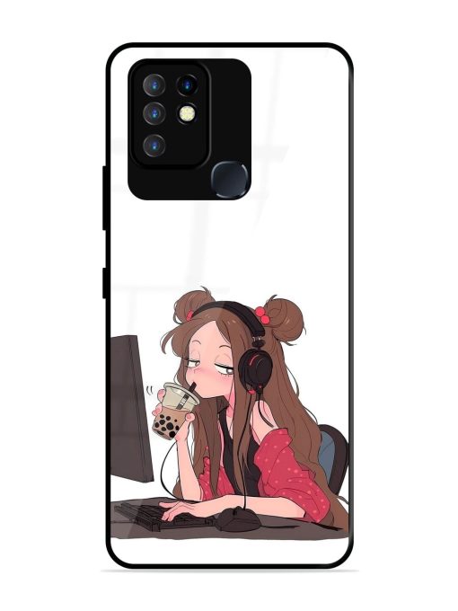 Girl Playing On Pc Glossy Soft Edge Case for Infinix Hot 10 Chachhi