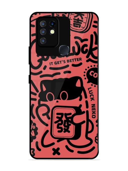 Lucky Cat Doodle Glossy Soft Edge Case for Infinix Hot 10 Chachhi