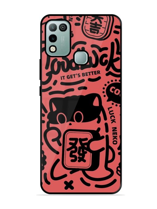 Lucky Cat Doodle Glossy Soft Edge Case for Infinix Hot 10 Play Chachhi