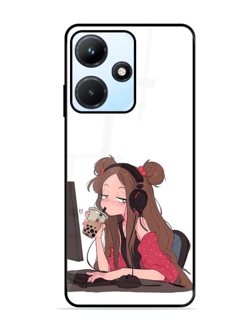 Girl Playing On Pc Glossy Soft Edge Case for Infinix Hot 30I Chachhi