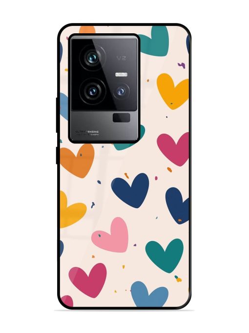 Rainbow Hearts Glossy Soft Edge Case for Iqoo 11 (5G) Chachhi