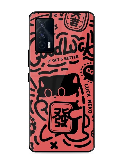 Lucky Cat Doodle Glossy Soft Edge Case for Iqoo 7 (5G) Chachhi