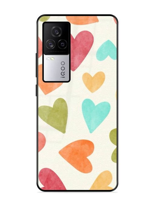 Watercolor Hearts Glossy Soft Edge Case for Iqoo 7 Legend (5G) Chachhi