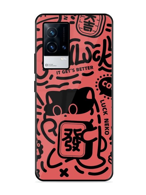 Lucky Cat Doodle Glossy Soft Edge Case for Iqoo 8 Chachhi