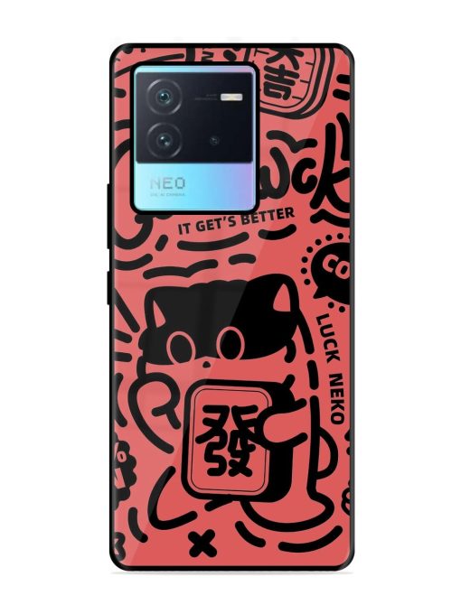 Lucky Cat Doodle Glossy Soft Edge Case for Iqoo Neo 6 (5G) Chachhi