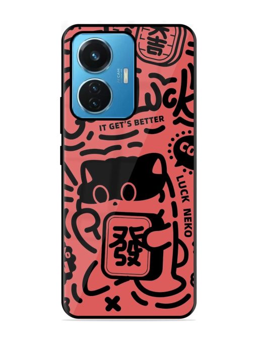 Lucky Cat Doodle Glossy Soft Edge Case for Iqoo Z6 (44W) Chachhi