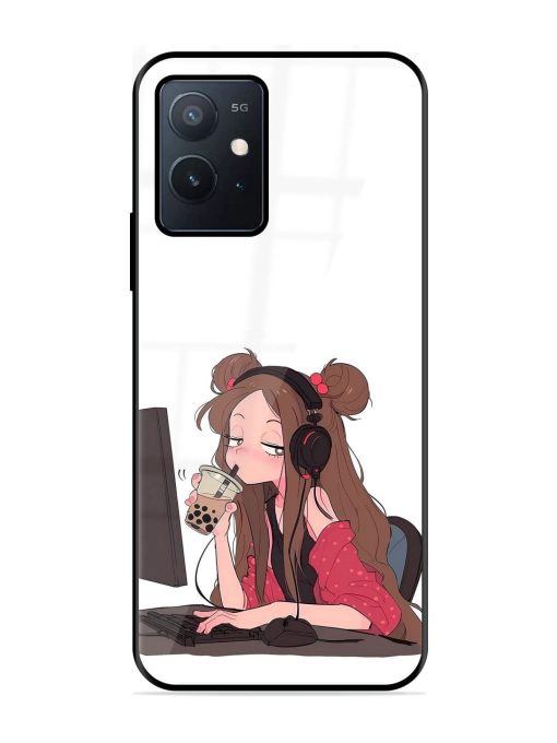 Girl Playing On Pc Glossy Soft Edge Case for Iqoo Z6 (5G) Chachhi