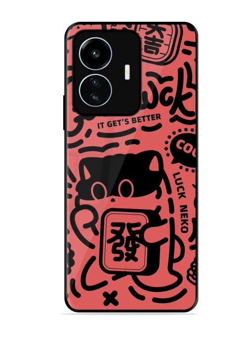 Lucky Cat Doodle Glossy Soft Edge Case for Iqoo Z6 Lite Chachhi