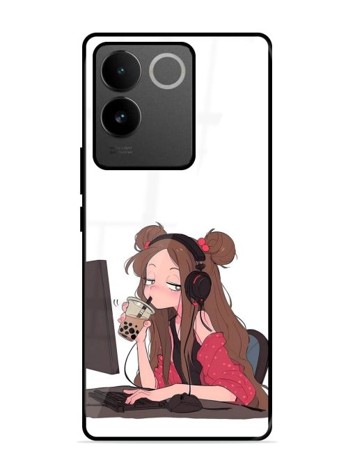 Girl Playing On Pc Glossy Soft Edge Case for Iqoo Z7 Pro (5G) Chachhi