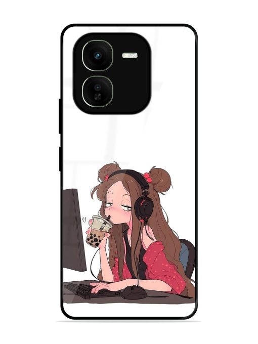 Girl Playing On Pc Glossy Soft Edge Case for Iqoo Z9X (5G) Chachhi