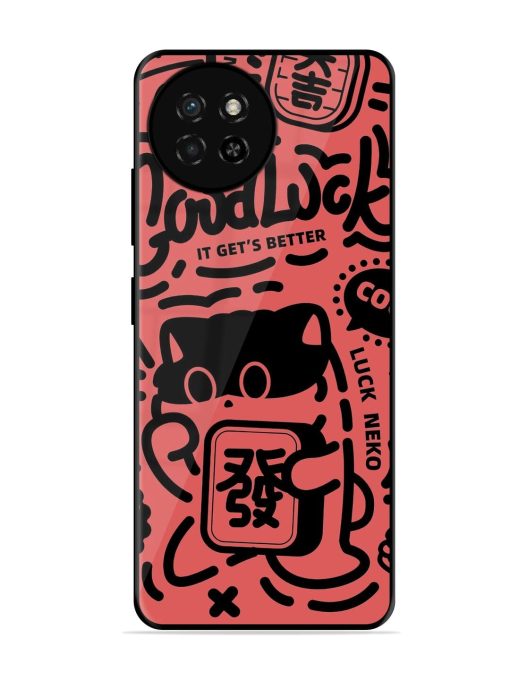 Lucky Cat Doodle Glossy Soft Edge Case for Itel S23 Chachhi