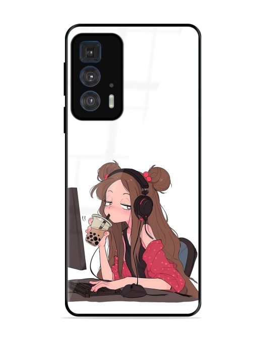 Girl Playing On Pc Glossy Soft Edge Case for Motorola Edge 20 Pro