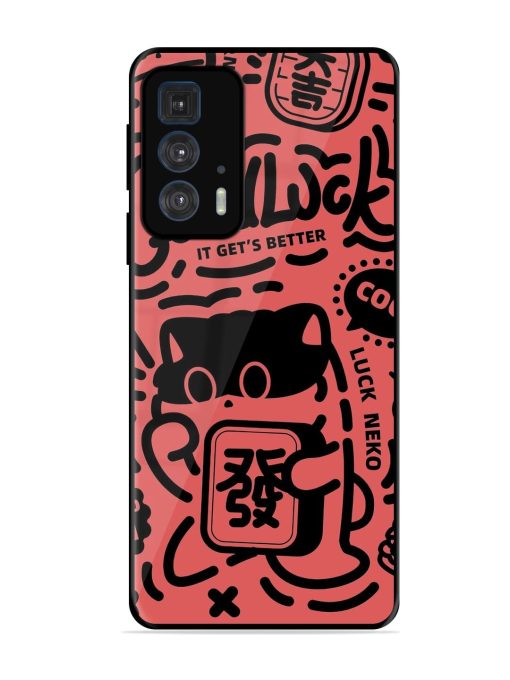 Lucky Cat Doodle Glossy Soft Edge Case for Motorola Edge 20 Pro Chachhi