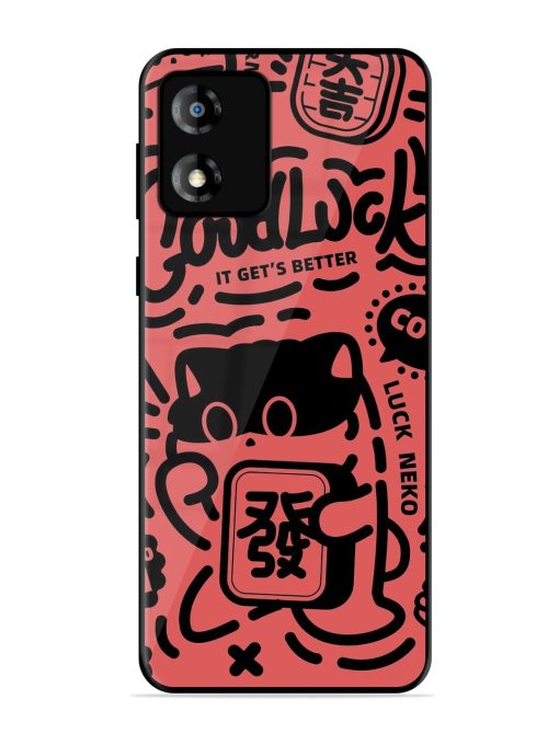 Lucky Cat Doodle Glossy Soft Edge Case for Motorola Moto E13 Chachhi