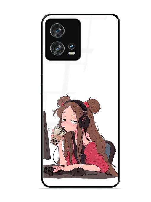 Girl Playing On Pc Glossy Soft Edge Case for Motorola Moto Edge 30 Fusion Chachhi