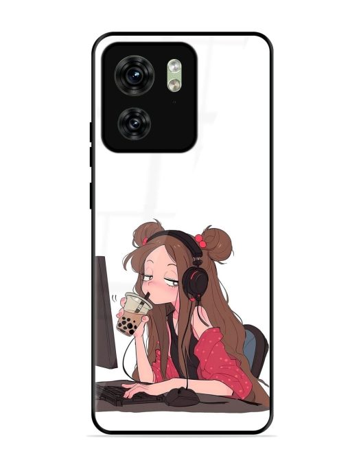 Girl Playing On Pc Glossy Soft Edge Case for Motorola Moto Edge 40 Chachhi