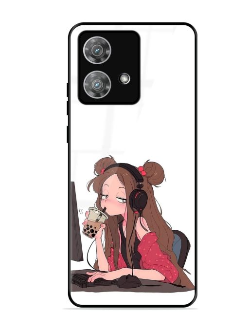 Girl Playing On Pc Glossy Soft Edge Case for Motorola Moto Edge 40 Neo Chachhi