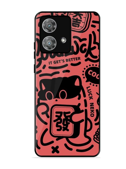 Lucky Cat Doodle Glossy Soft Edge Case for Motorola Moto Edge 40 Neo Chachhi