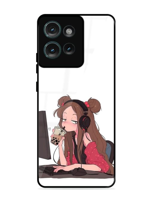 Girl Playing On Pc Glossy Soft Edge Case for Motorola Moto Edge 50 (5G) Chachhi