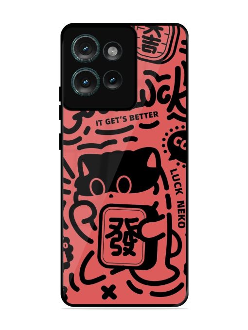 Lucky Cat Doodle Glossy Soft Edge Case for Motorola Moto Edge 50 (5G) Chachhi