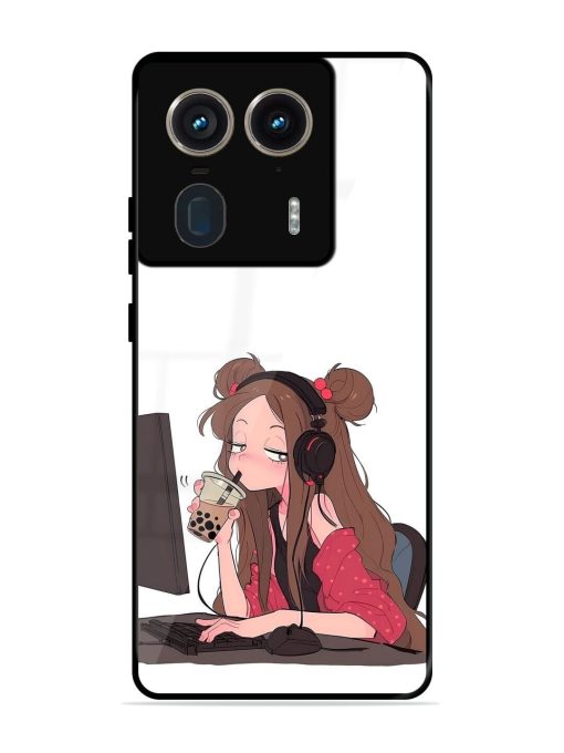 Girl Playing On Pc Glossy Soft Edge Case for Motorola Moto Edge 50 Ultra (5G) Chachhi