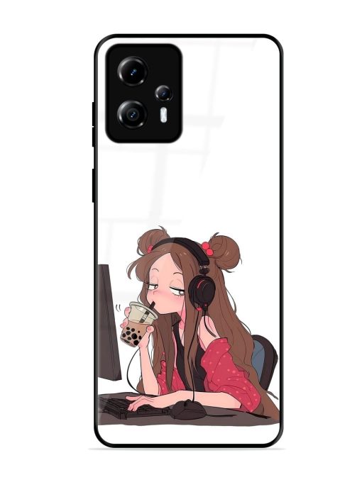 Girl Playing On Pc Glossy Soft Edge Case for Motorola Moto G13