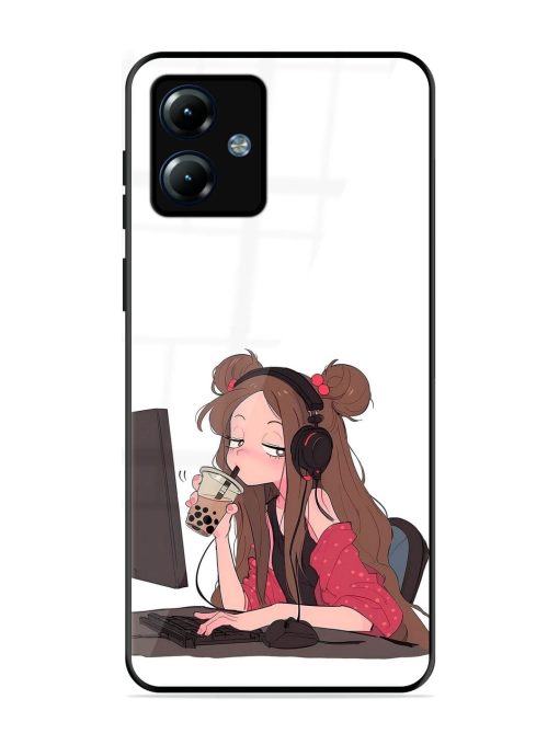 Girl Playing On Pc Glossy Soft Edge Case for Motorola Moto G14 Chachhi