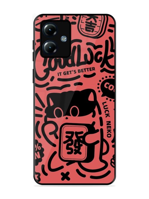 Lucky Cat Doodle Glossy Soft Edge Case for Motorola Moto G14 Chachhi