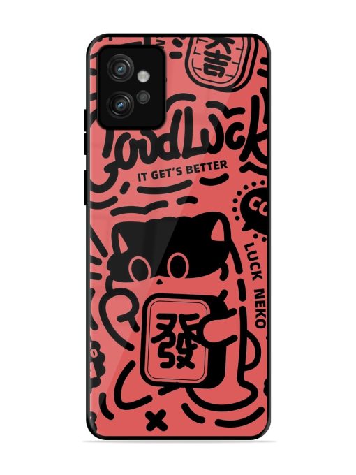 Lucky Cat Doodle Glossy Soft Edge Case for Motorola Moto G32 Chachhi