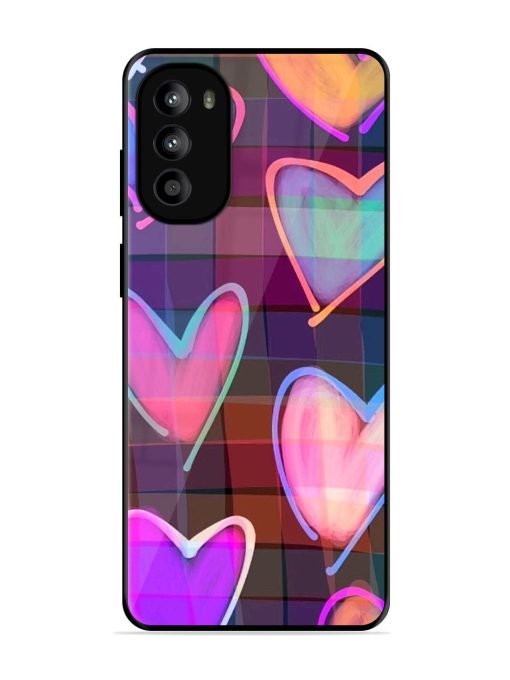 Neon Hearts Glossy Soft Edge Case for Motorola Moto G52 Chachhi