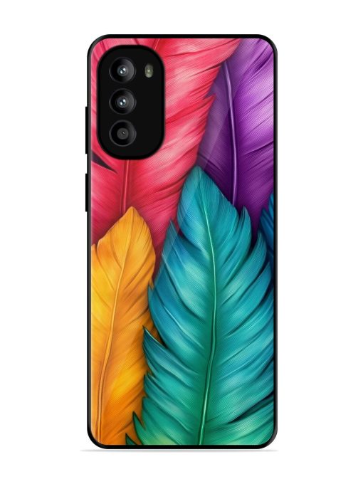 Rainbow Feathers Glossy Soft Edge Case for Motorola Moto G52 Chachhi