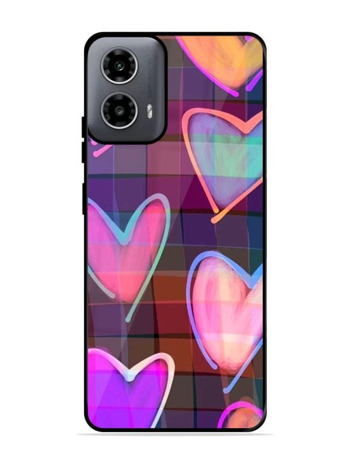 Neon Hearts Glossy Soft Edge Case for Motorola Moto G54 (5G) Chachhi