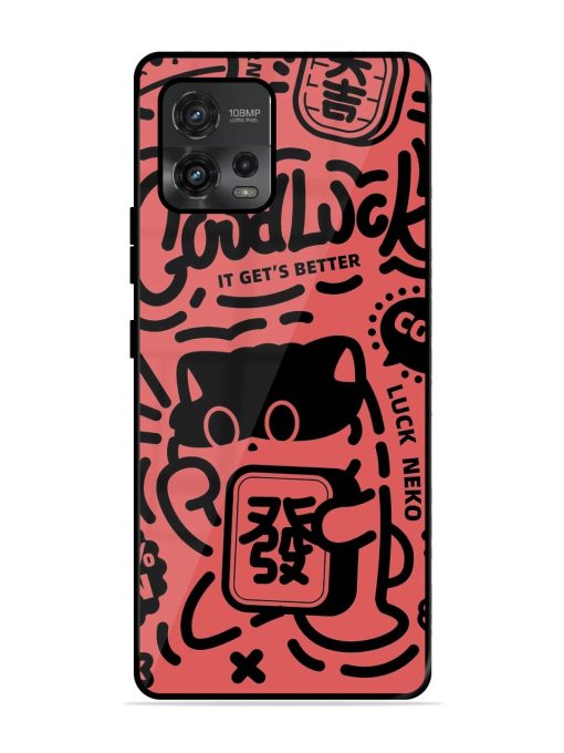 Lucky Cat Doodle Glossy Soft Edge Case for Motorola Moto G72 Chachhi