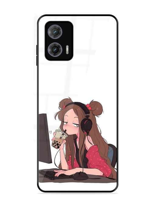 Girl Playing On Pc Glossy Soft Edge Case for Motorola Moto G73 (5G) Chachhi