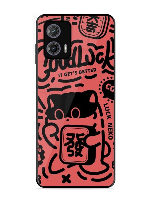 Lucky Cat Doodle Glossy Soft Edge Case for Motorola Moto G73 (5G) Chachhi