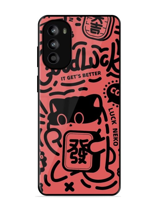 Lucky Cat Doodle Glossy Soft Edge Case for Motorola Moto G82 (5G)