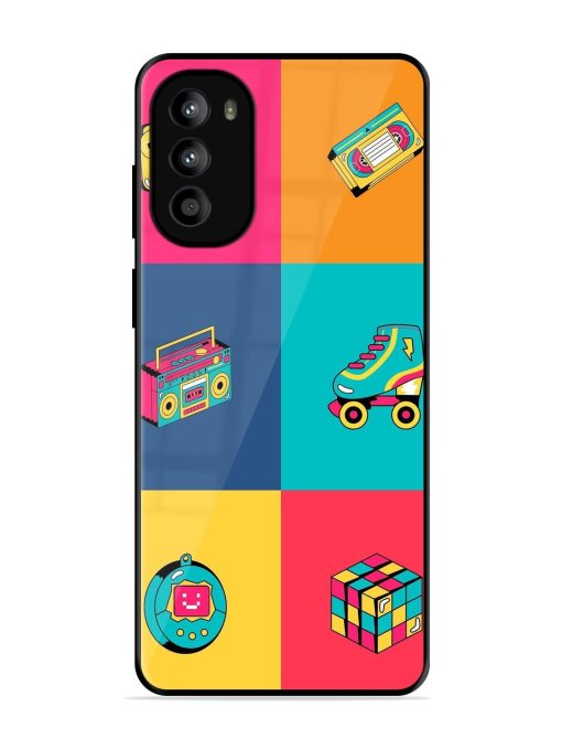 90S Throwback Grid Glossy Soft Edge Case for Motorola Moto G82 (5G) Chachhi