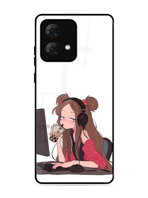 Girl Playing On Pc Glossy Soft Edge Case for Motorola Moto G84 (5G) Chachhi