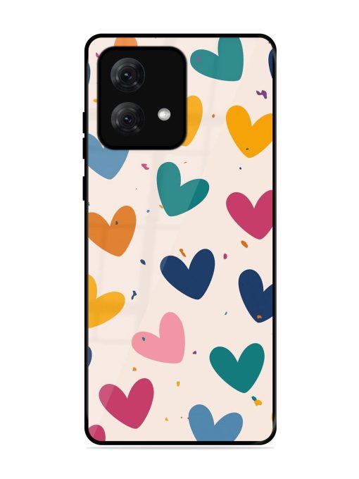 Rainbow Hearts Glossy Soft Edge Case for Motorola Moto G84 (5G) Chachhi